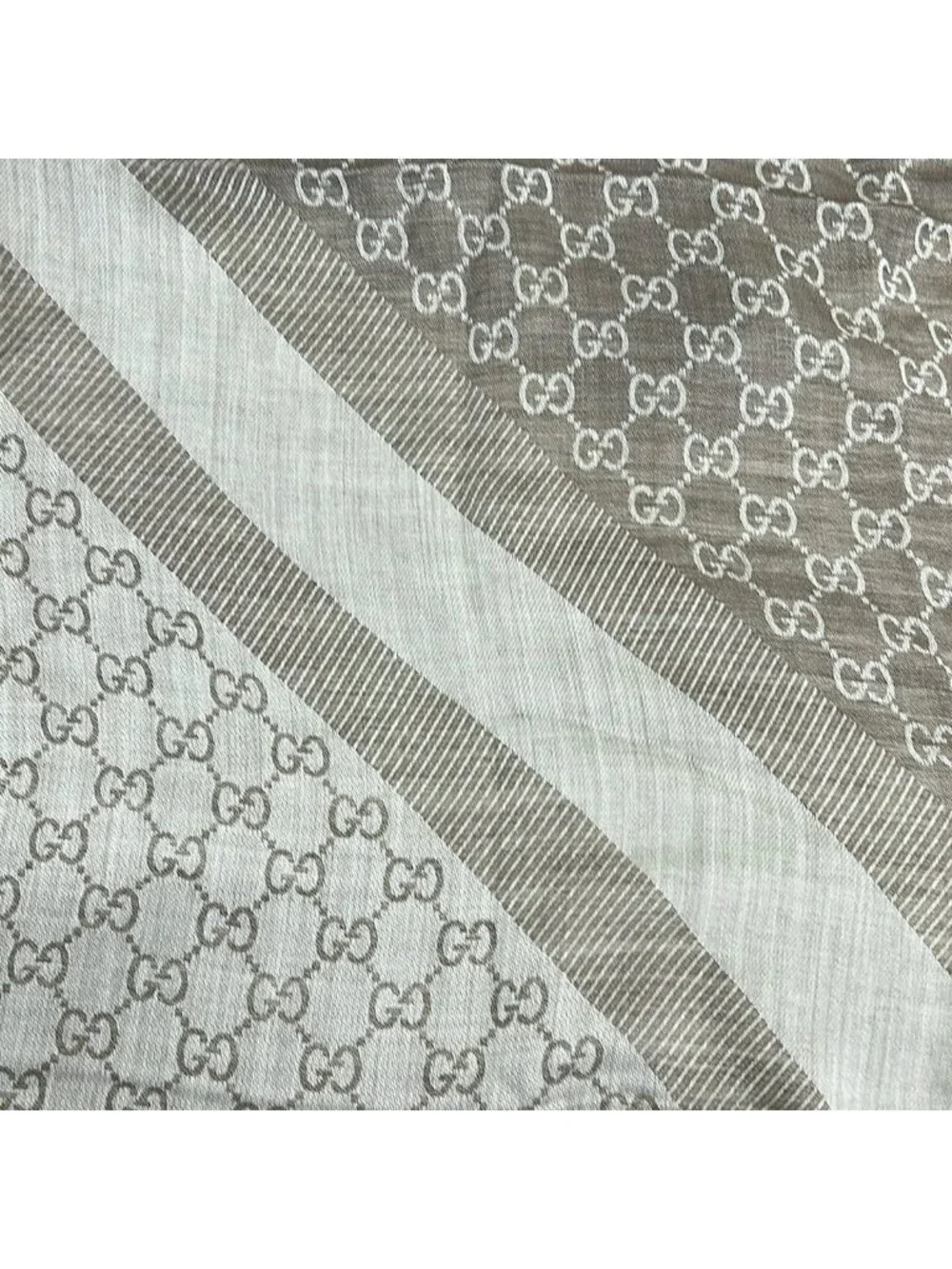 Gucci Shawl Gray Beige Light GG Pattern Wool Silk Scarf